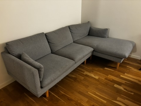 Grey L-shaped sofa